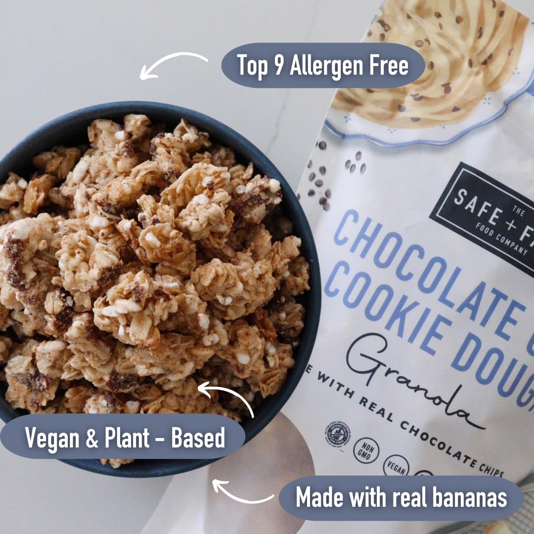 The Safe + Fair Food Company Chocolate Chip Cookie Dough Granola - Gluten-Free, Vegan, Allergen-Free - 12oz Pack, 6 Count Case