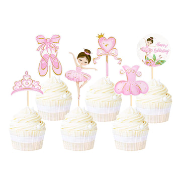 Ercadio 24 Pack Ballerina Tutu Cupcake Toppers Pink Ballet Girl Cupcake Toppers Ballet Happy Birthday Cupcake Picks for Ballerin