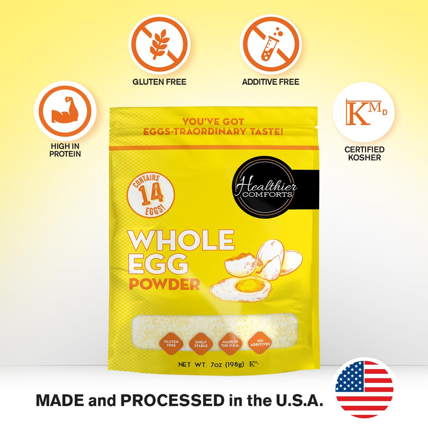 Healthier Comforts Whole Egg Powder - Pasteurized, Gluten Free, 7oz