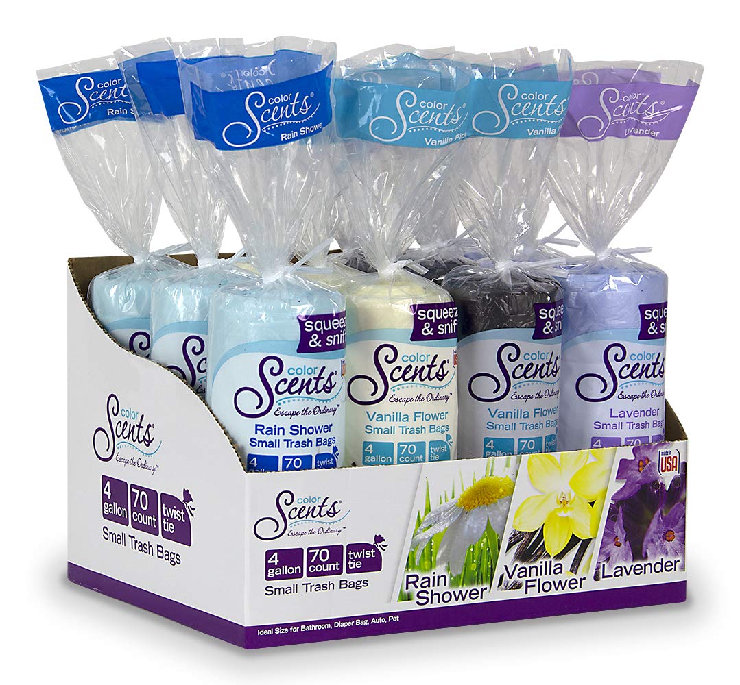 Color Scents - Small Trash Bags For Lightweight Waste, Twist Tie - 4 Gallon Trash Bags, 840 Count - Bathroom Trash Bag, Multi-Co