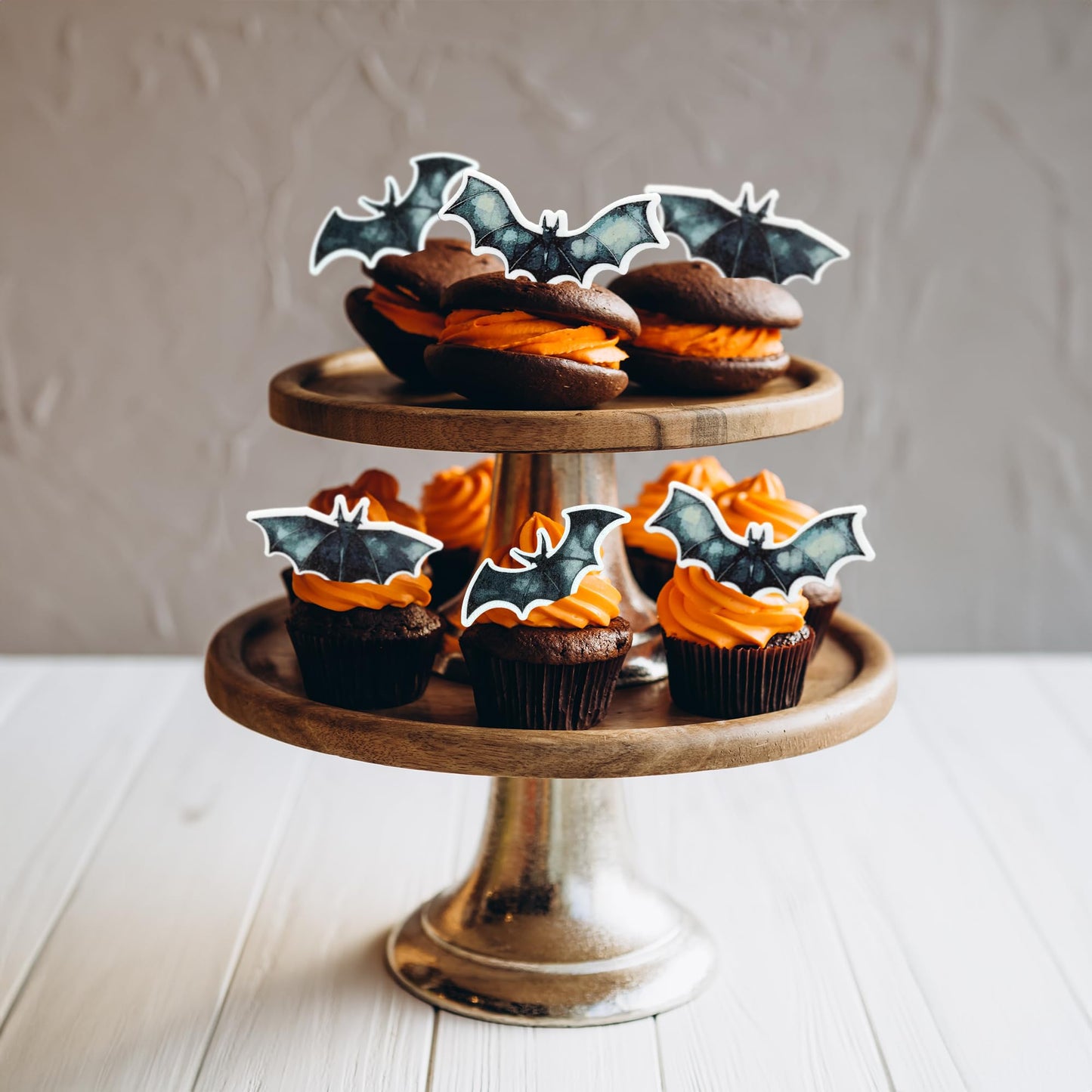 Gyufise 60Pcs Edible Halloween Bat Cupcake Toppers Edible Wafer Paper Bat Halloween Cupcake Picks For Baby Shower Kids Halloween