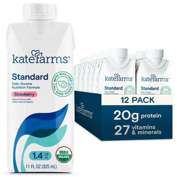 Kate Farms Organic High Calorie Nutrition Shake, Strawberry, 20g Protein, 11 Fl Oz (Pack of 12)