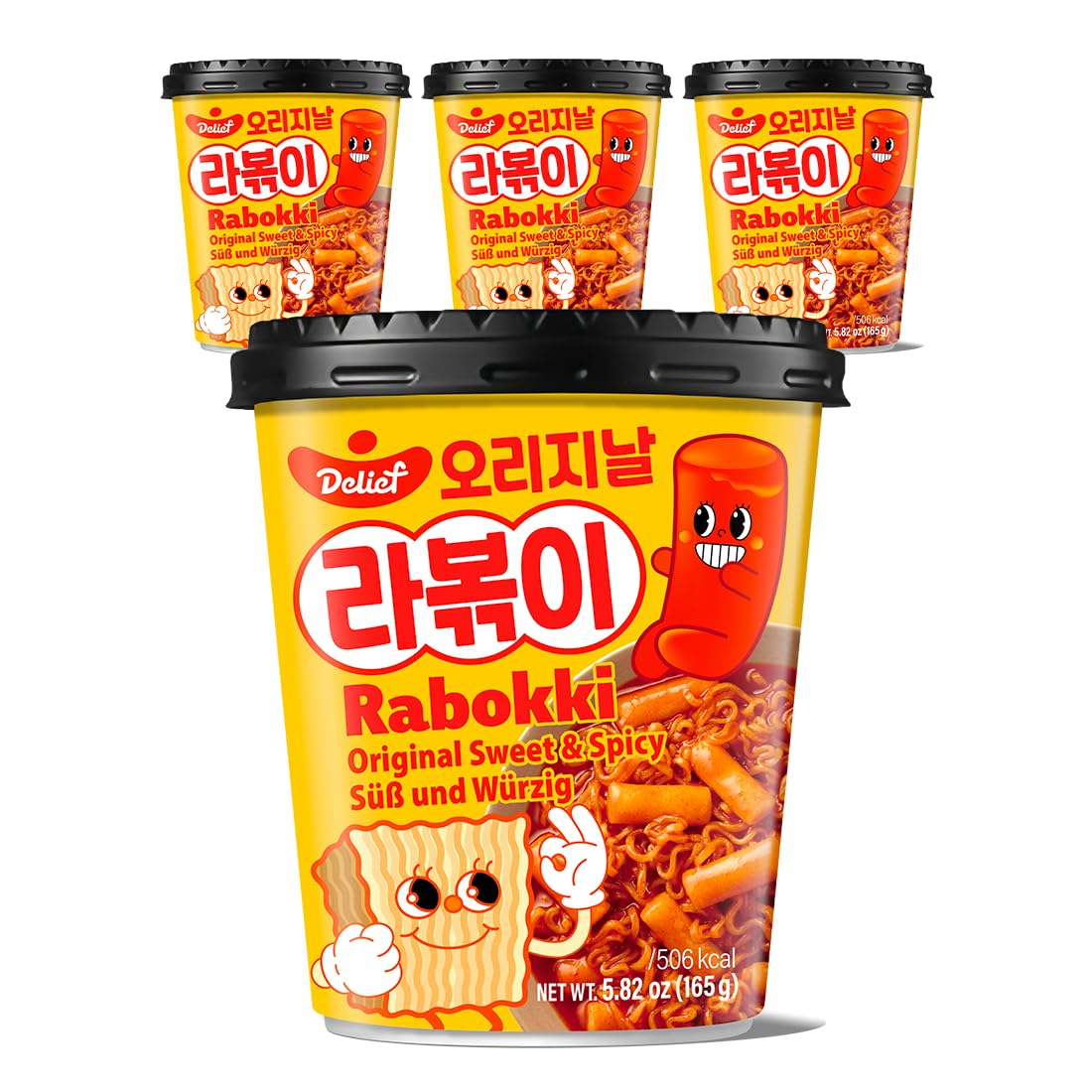 DELIEF Rabokki Sweet and Spicy Original Flavor - 4 Packs (165g/5.82oz) - Korean Street Food, Ramen Noodle & Tteokbokki Rice Cake
