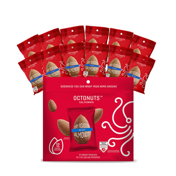 Octonuts Dry Roasted California Almonds 1Ounce - Sea Salt - American Heart Association Certified For Heart-Healthy Food, Gluten Free, Paleo Vegan, Kosher, Keto, Non-Gmo, Dry Roasted Sea Salt Almonds - 12 Pack