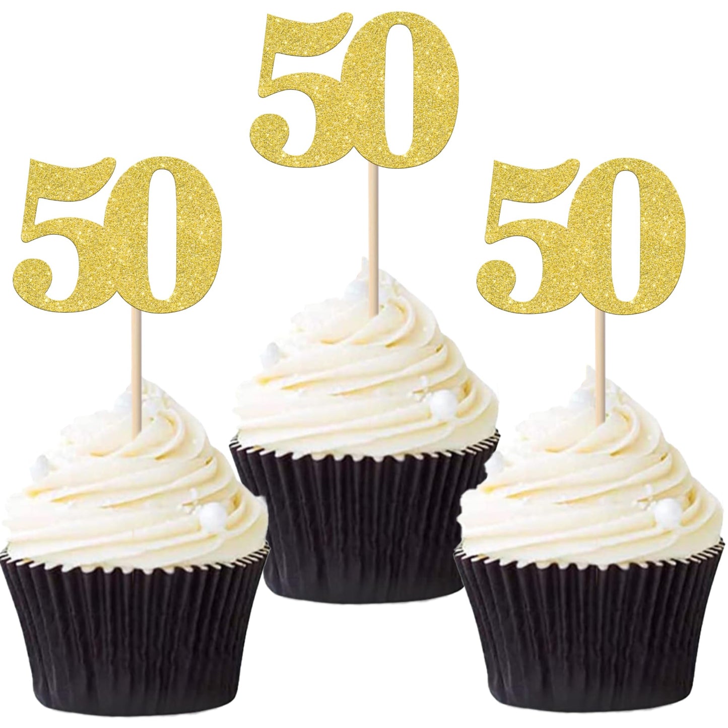 30 Pcs Number 50 Cupcake Toppers Glitter Cheers To 50 Years Old Fifty Birthday Cupcake Picks 50Th Birthday Wedding Anniversary P