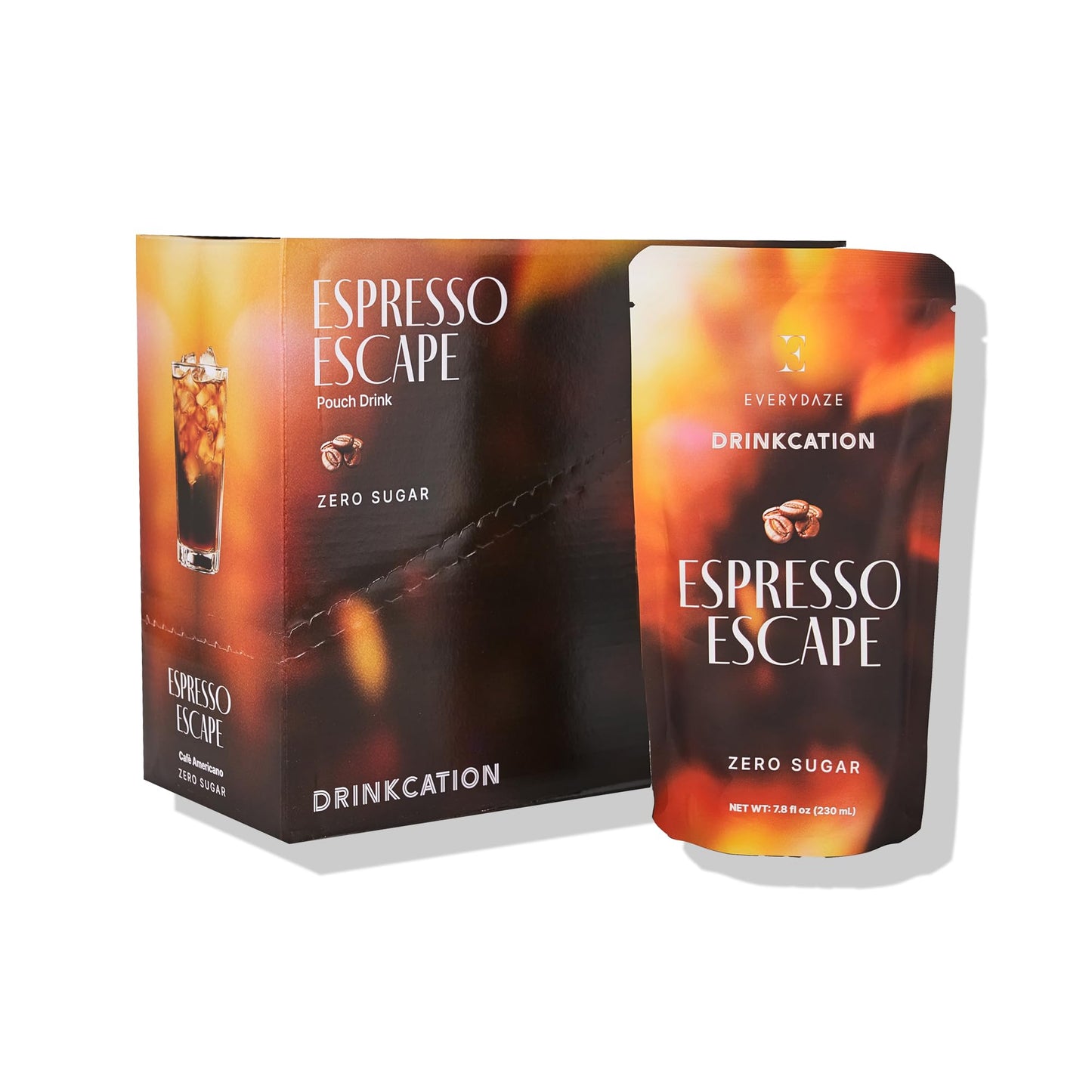 E EVERYDAZE Ready to Drink Liquid Coffee, Zero Sugar Espresso Escape, Medium Roast, 7.8 Fl Oz Pouches, Pack of 10