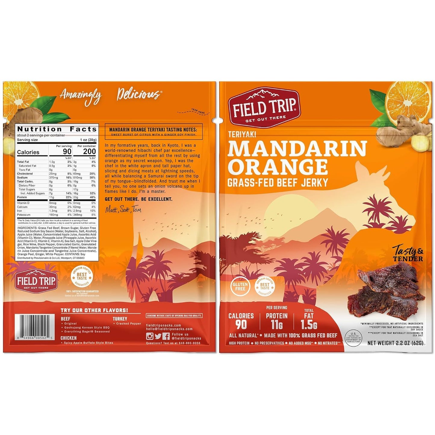 Field Trip Beef Jerky | Gluten Free Jerky, Low Carb, Healthy High Protein Snacks With No Nitrates, Made With All Natural Ingredients | Teriyaki | 2.2Oz Bag