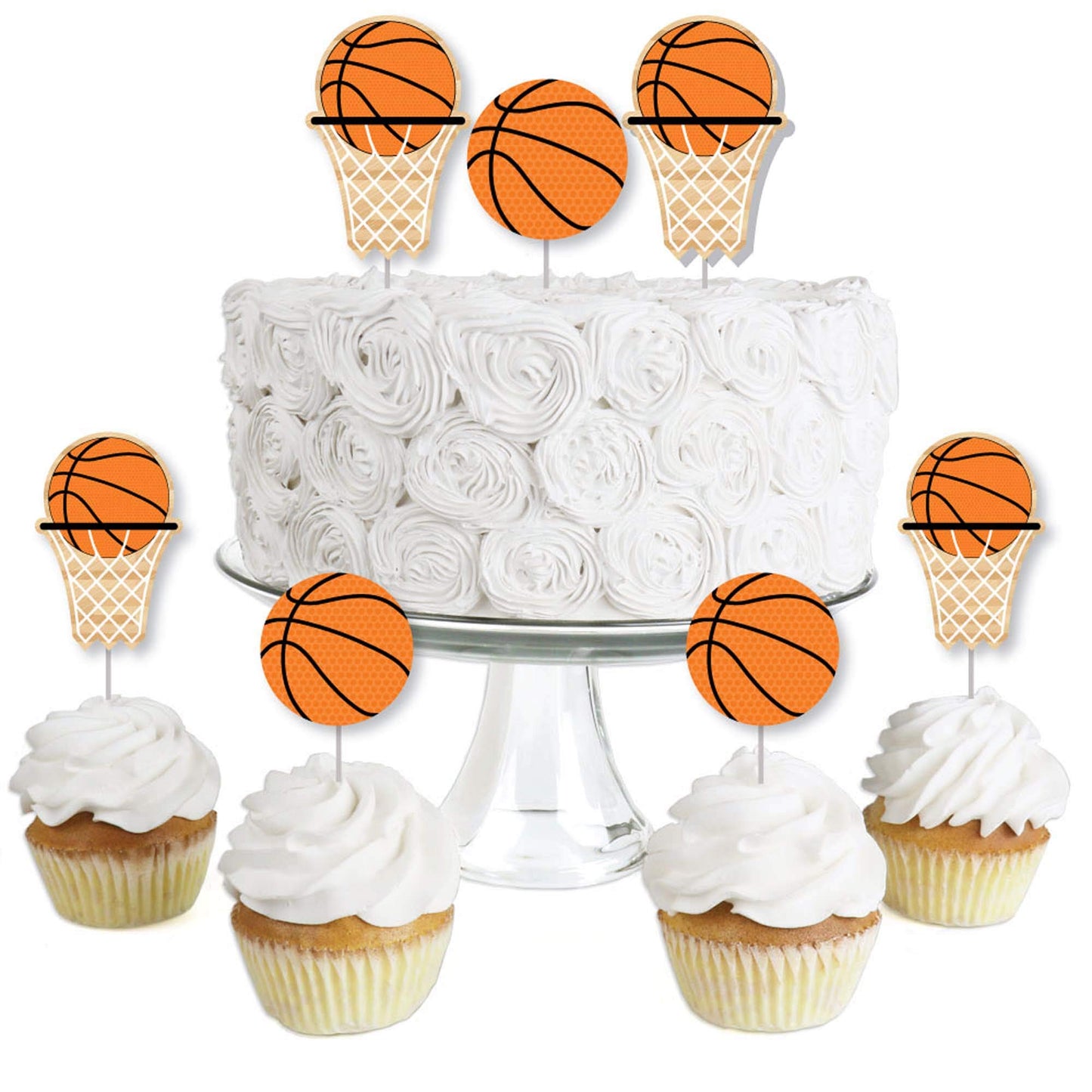 Big Dot of Happiness Nothin but Net - Basketball - Dessert Cupcake Toppers - Baby Shower or Birthday Party Clear Treat Picks - 