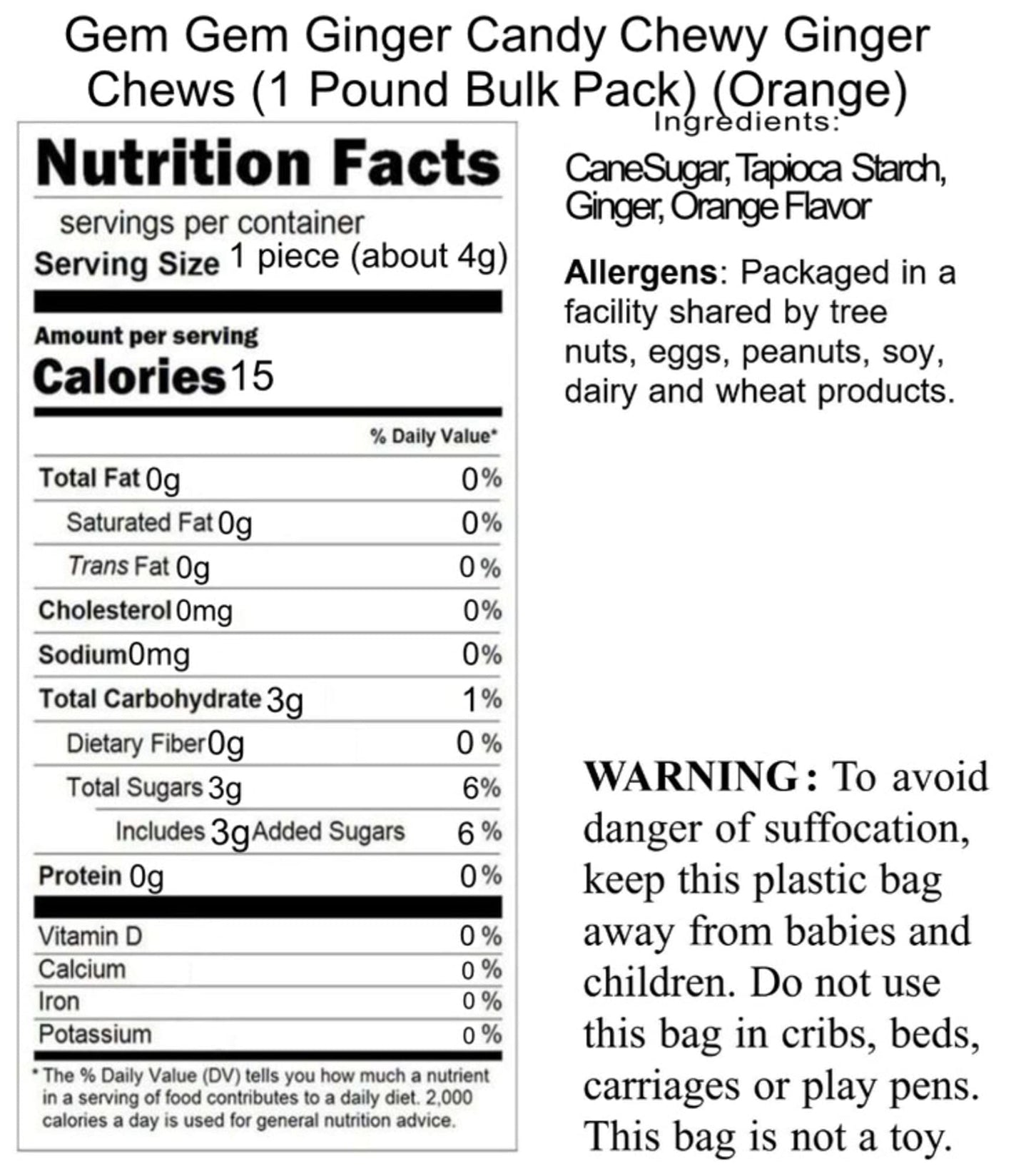 Gem Gem Ginger Candy Chewy Ginger Chews (1 Pound Bulk Pack) (Orange)