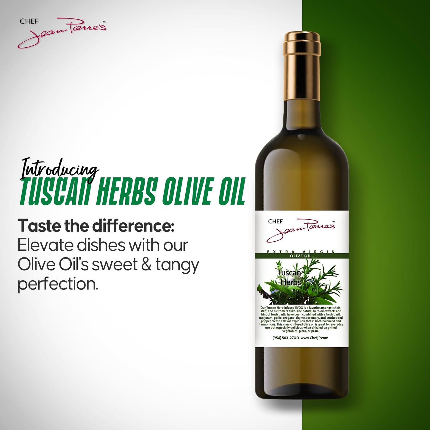 Chef Jean Pierres Tuscan Herb Olive Oil - Naturally Infused - 750ml (25oz) Glass Bottle