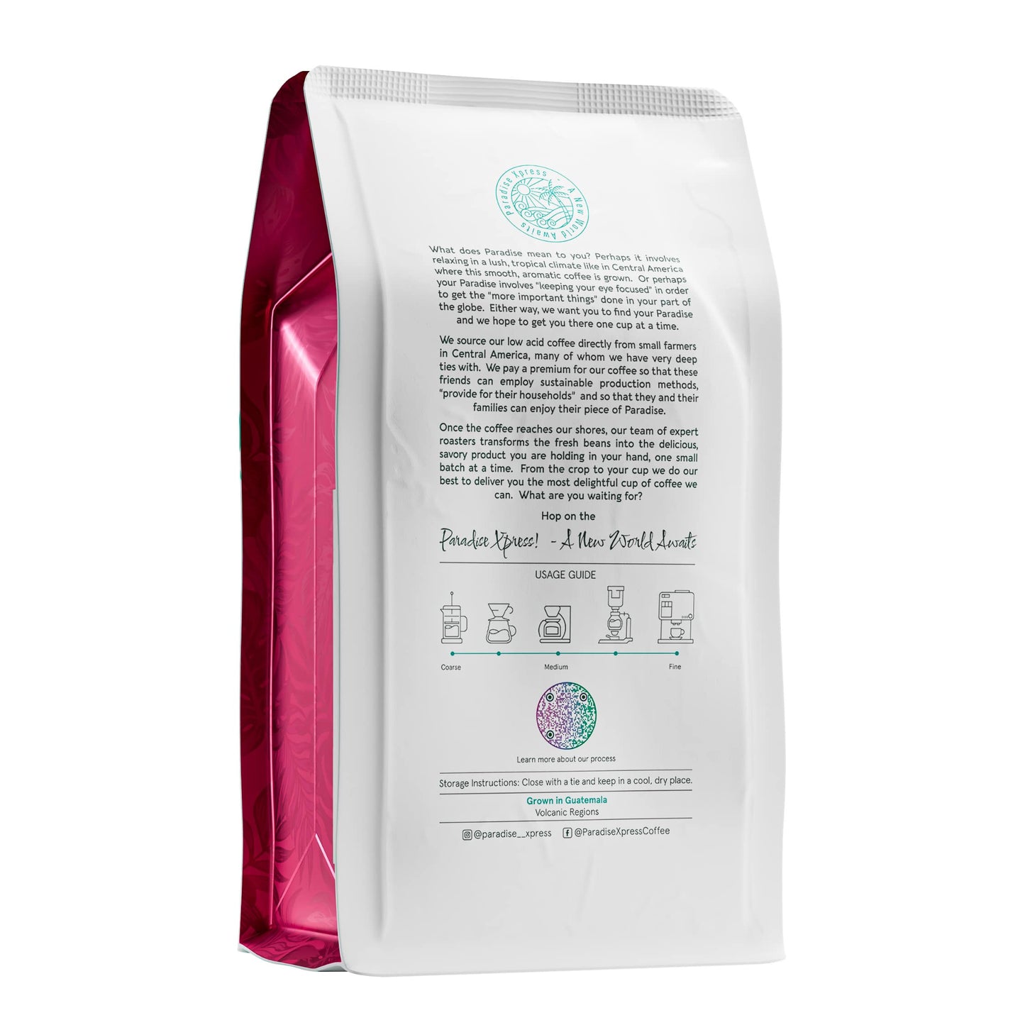 Paradise Xpress Low Acid Coffee Grounds - Medium Roast, Single Origin Arabica, 12 Ounce, Mold Free, Fair Trade, Shade Grown