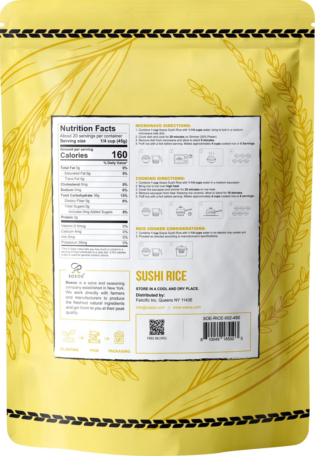 Soeos Sushi Rice, Medium Grain, White Sticky Rice For Sushi Rolls And Japanese Food, Calrose Rice, 2 Pound (32 Ounce)