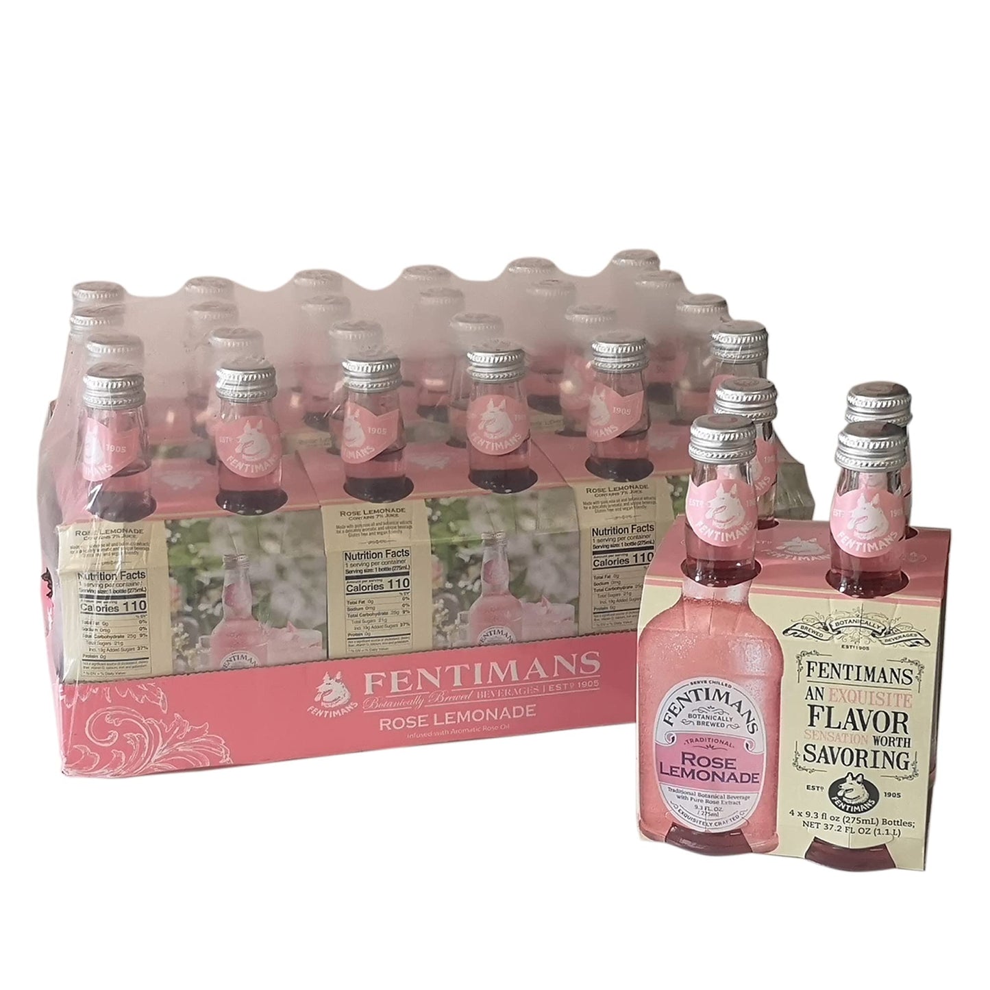 Fentimans Sparkling Rose Lemonade - Sparkling Pink Lemonade With Natural Ingredients & Pure Rose Extract, Mixer, Craft Soda, Botanically Brewed Lemonade - 9.3 Fl Oz (Pack Of 24)