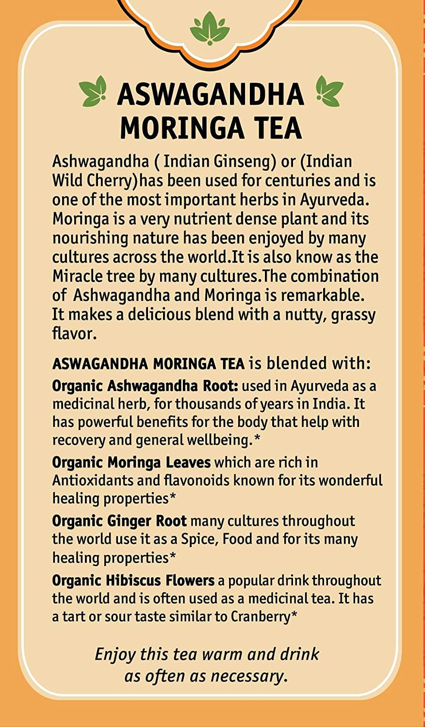 Herbal Cup Organic Moringa Tea & Ashwagandha Herbal Tea, 16 Count, Caffeine-Free