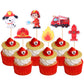 ZHUOWEISM Fire Truck Cupcake Toppers, 30 PCS, Bamboo, Design 3, Small, Fire Department Theme, Baby Shower Birthday Party Decorations