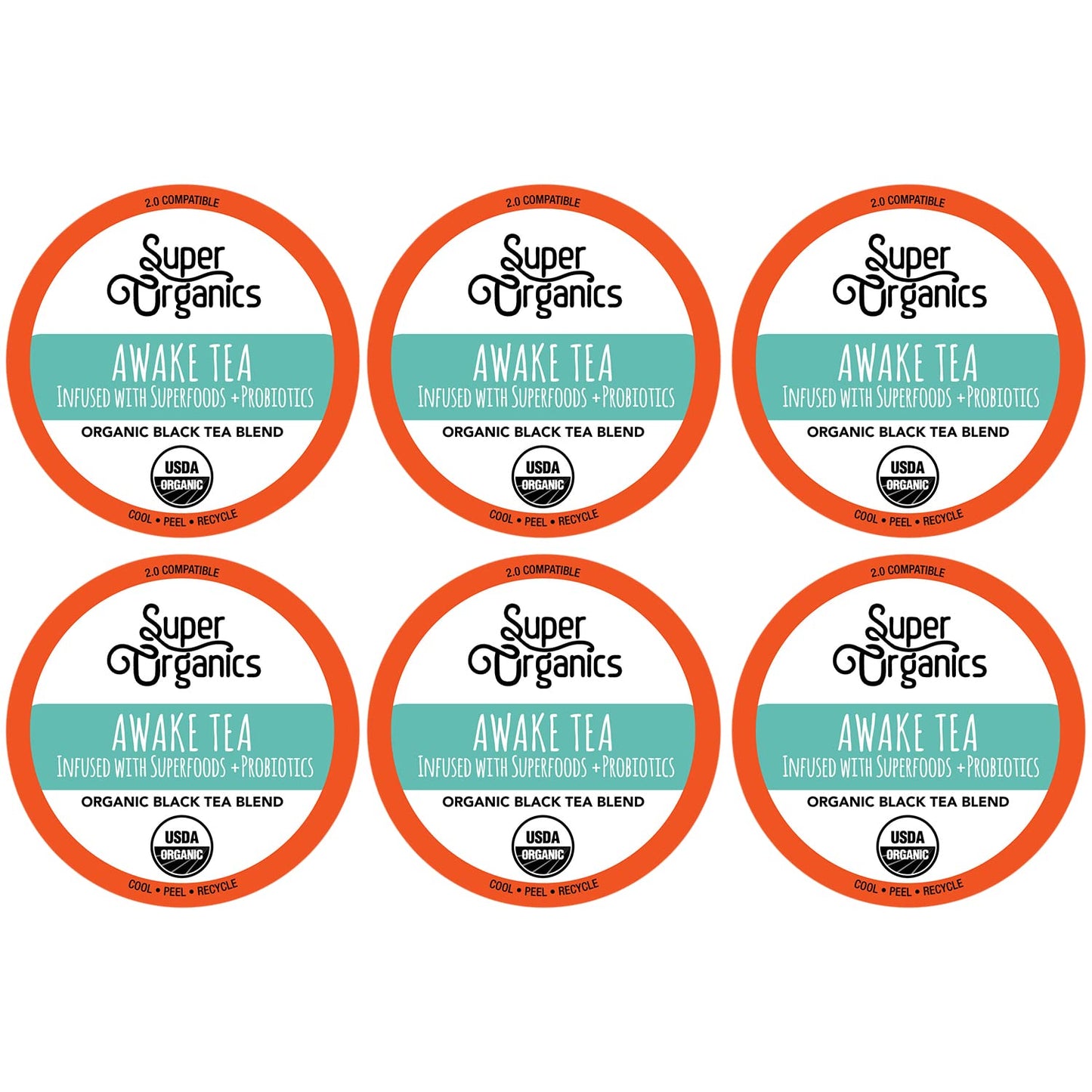 Super Organics Awake Black Tea Pods With Superfoods & Probiotics Keurig K-Cup Compatible Energy  Revitalizing  Refreshing Tea USDA Certified Organic  Vegan  Non-GMO  Natural & Delicious  60ct
