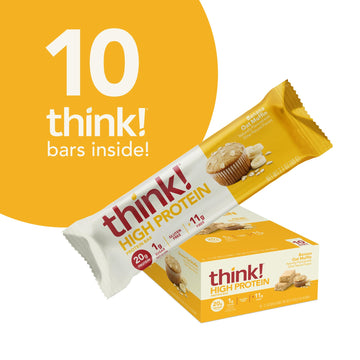 Think! Protein Bars, High Protein Snacks, Gluten Free, Kosher Friendly, Banana Oat Muffin, 10 Count