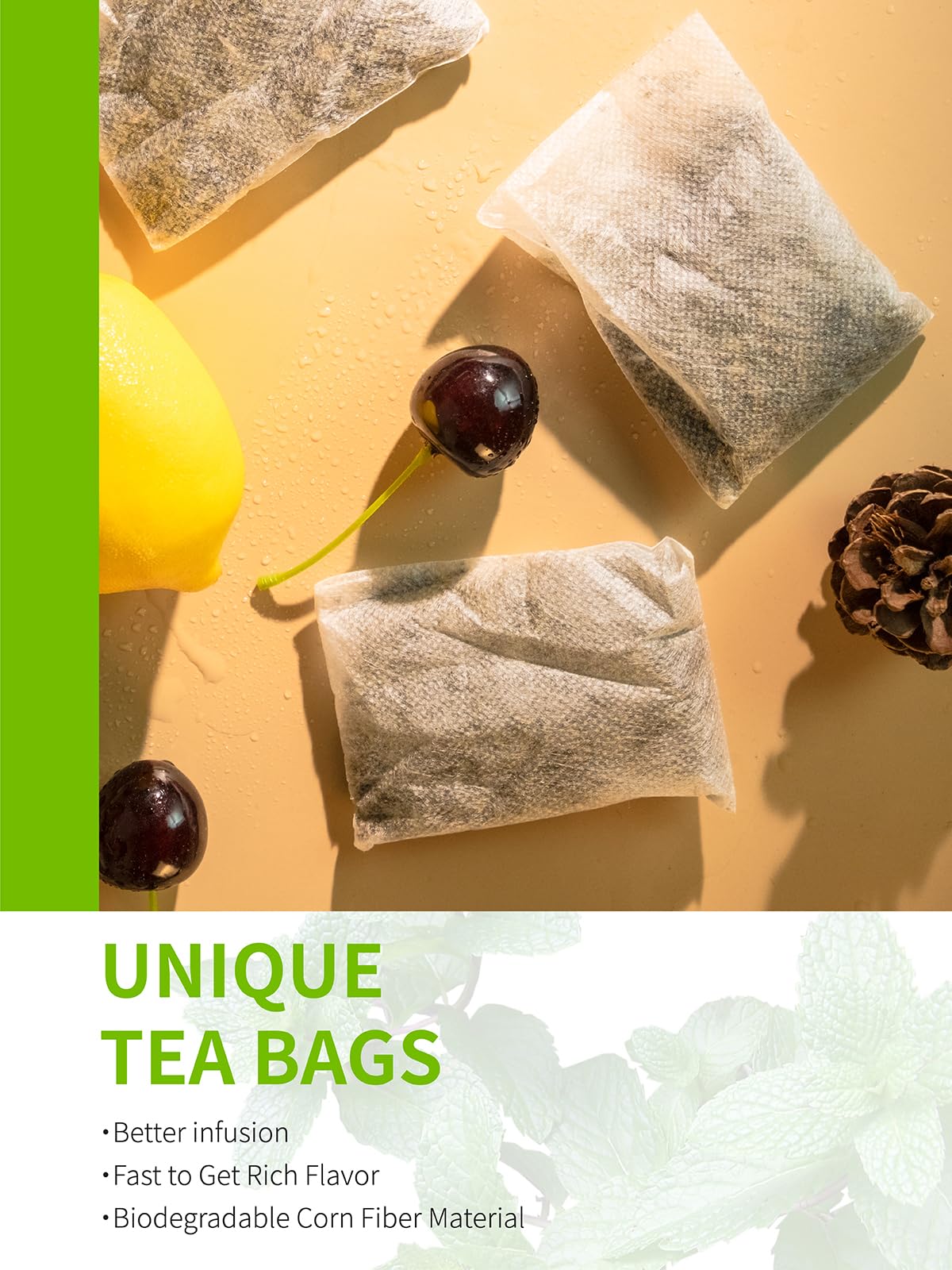 Teelux Mint Iced Green Tea Bags, Green Tea With Peppermint, Spearmint, And Lemongrass, Family Size Refreshing Iced Tea, 30 Count