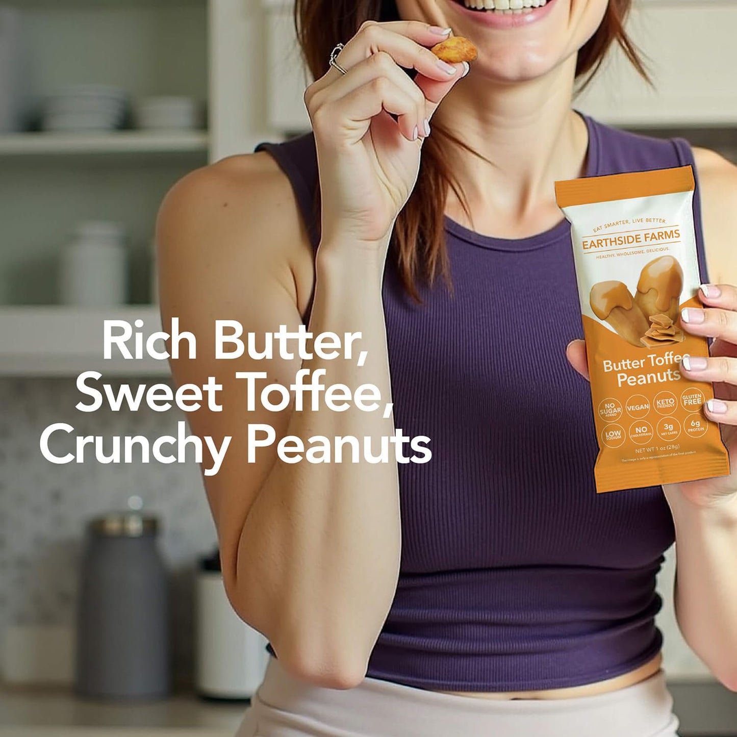 Earthside Farms Peanuts, Low Sugar Keto Snack, Non Gmo, Vegan, Individual Packs Of Sweet And Crunchy Nut Coated In A Sweet Candy