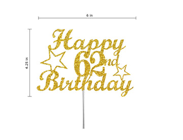 62 Birthday Cake Topper Gold Glitter, Party Decoration Ideas, Premium Quality, Sturdy Doubled Sided Glitter, Acrylic Stick. Made