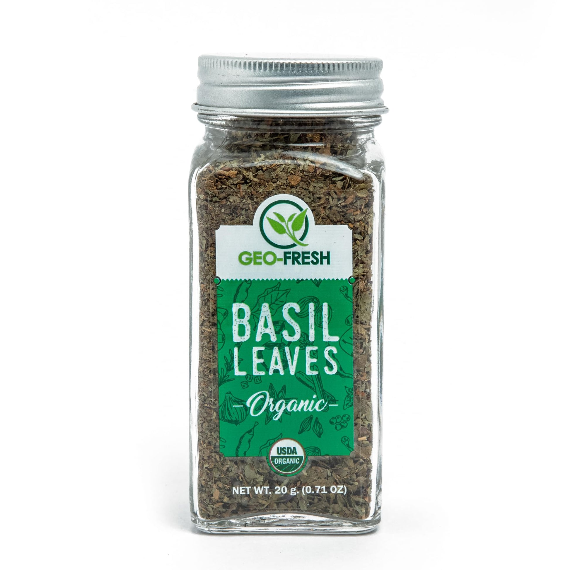 Geo-Fresh Organic Basil, 0.71 oz (20g), Non-GMO, Kosher, 100% Organic, Gluten Free, USDA Certified
