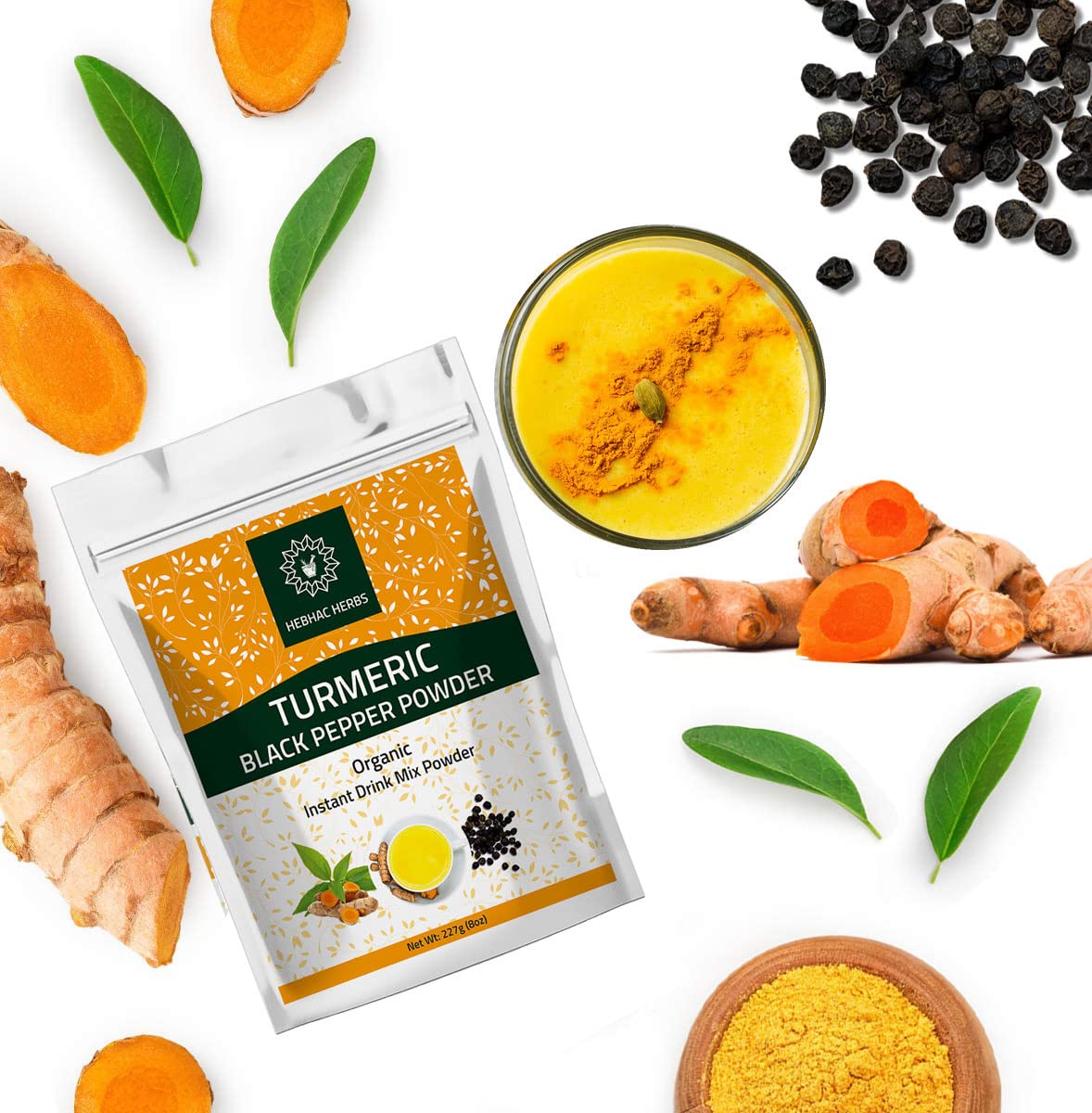 Turmeric Curcumin Powder with Black Pepper Powder 227g (8oz) - Instant Drink Mix Powder Turmeric Curcumin Powder | Instant Drink