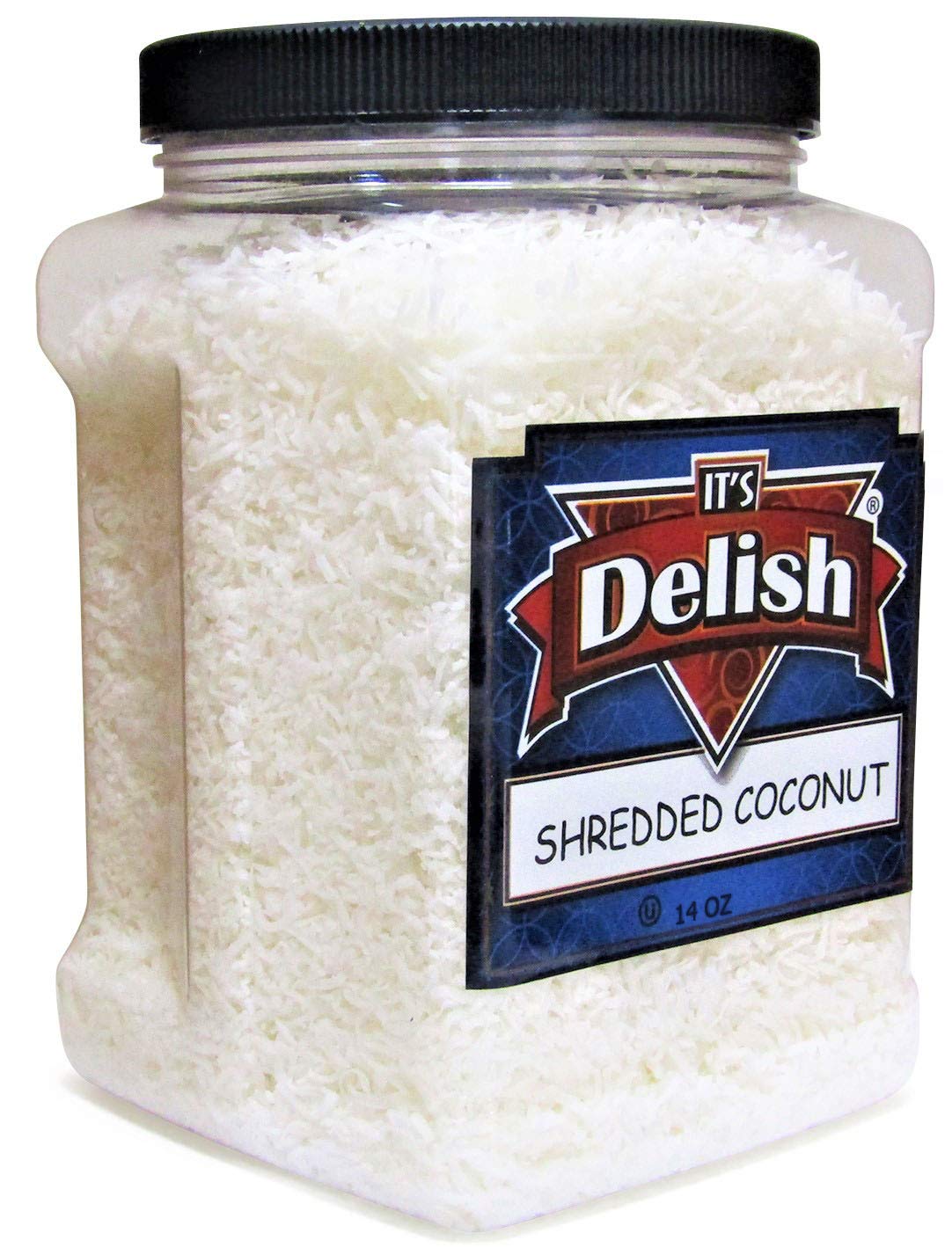 Gourmet Shredded Coconut All Natural Flakes, Raw, Unsweetened, by It's Delish - 14 Oz Jumbo Reusable Container - Great for Smoot