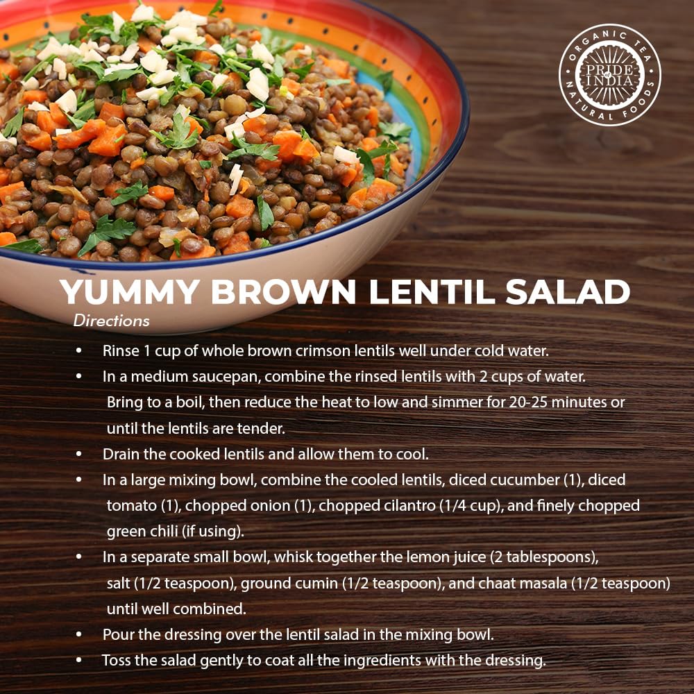 Pride Of India - Indian Whole Brown Crimson Masur Lentils - Protein & Fiber Rich Masoor Whole, 3.0 Pound Jar