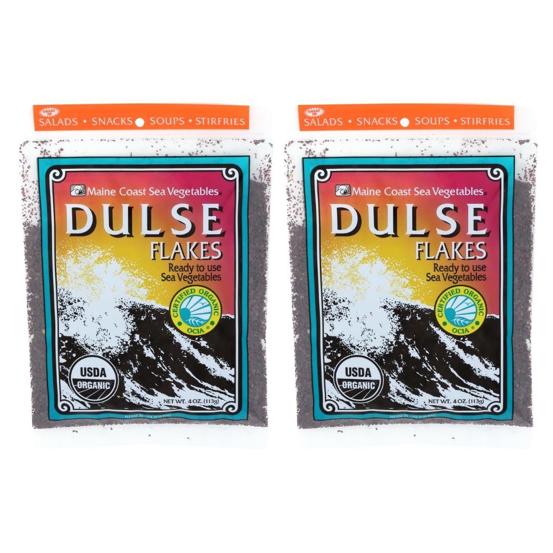 Maine Coast Sea Vegetables Organic Dulse Flakes | Seaherbal Product Snacks | Rich In Iodine  Protein & Minerals | Harvested From North Atlantic | Great For Salads  Soup & Smoothies | 4 Oz (Pack Of 2)