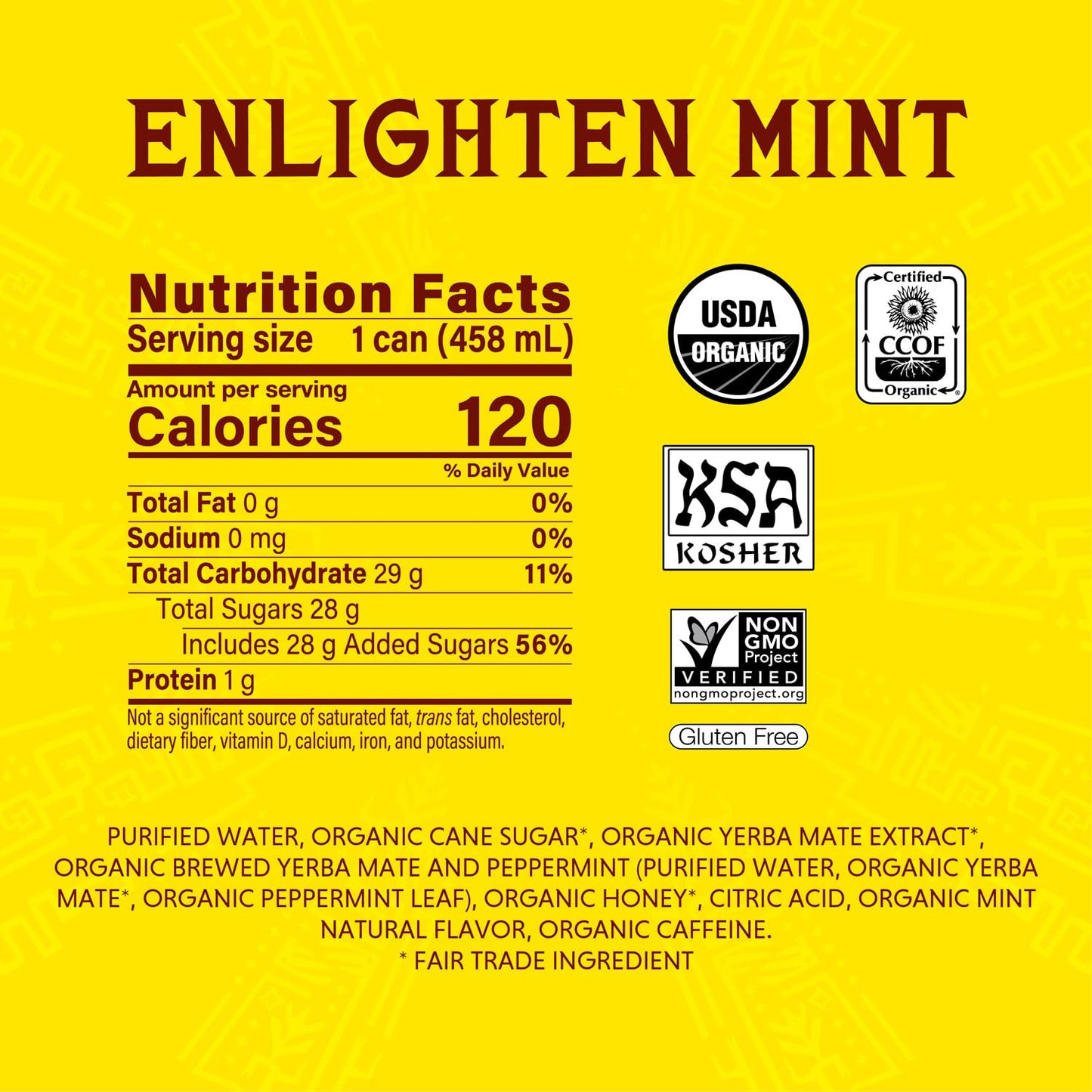 Guayakí Yerba Mate Organic Energy Drink, Enlighten Mint, 150mg Caffeine, 15.5 Oz (Pack of 12), Green