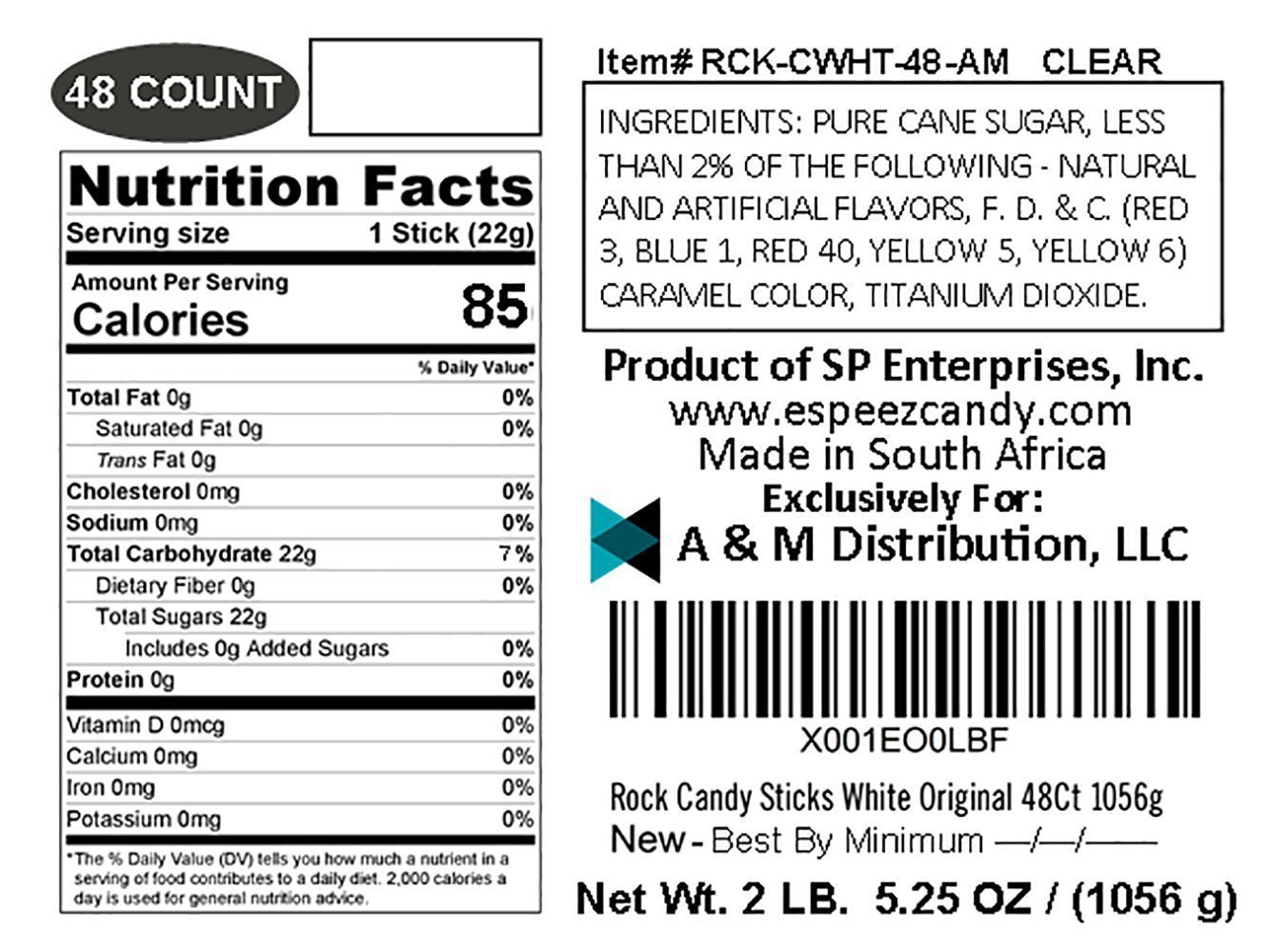 Espeez Extra Large Rock Candy Sticks - 48 Count - Individually Wrapped - White, Yellow, Green, Pink