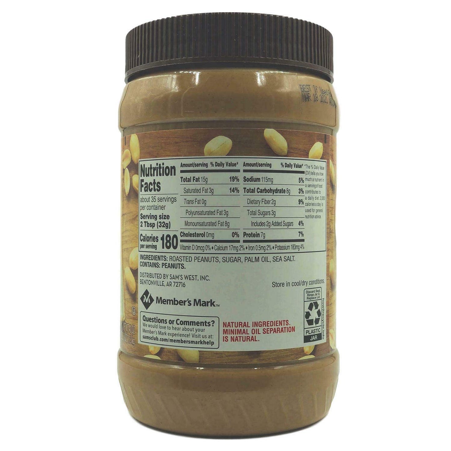 Member's Mark Natural No Stir Creamy Peanut Butter Spread (40 Ounce ., 2 ct.),, 80 Ounce ()