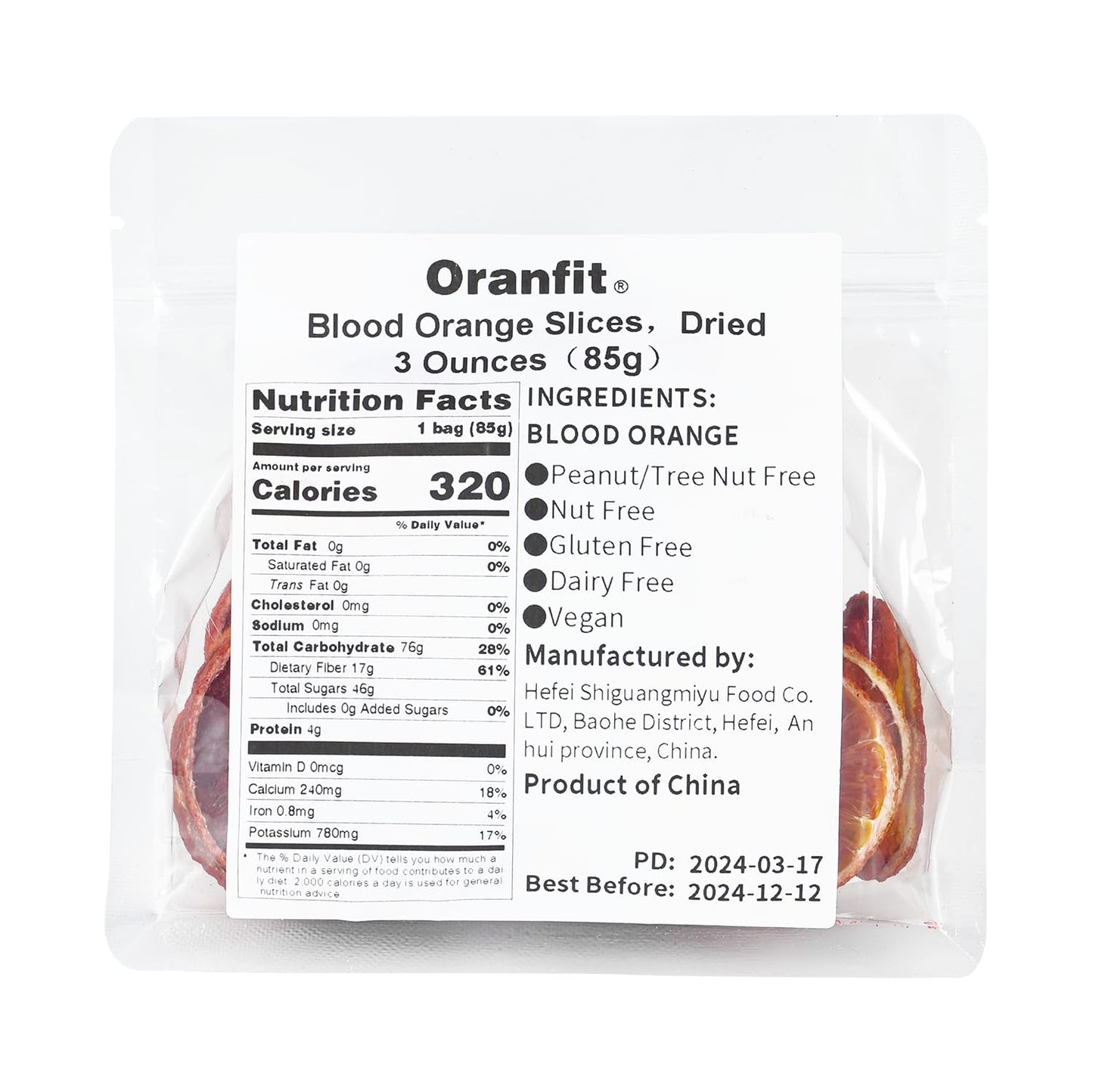 Oranfit Dried Blood Orange Slices 3Oz/85G(30 To 40 Slices)
