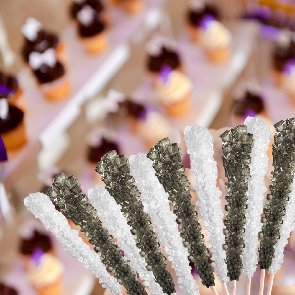 Extra Large Rock Candy Sticks: 18 Black Cherry Lollipop - Individually Wrapped Black Rock Candy Sticks - Espeez Rock Candy Stick