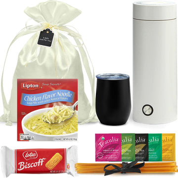 Get Well Soon Gift Basket For Men And Women: Organic Tea  Portable Kettle  Soup  Honey Sticks  Cookies & Insulated Mug Care Package | Post Surgery | Feel Playter
