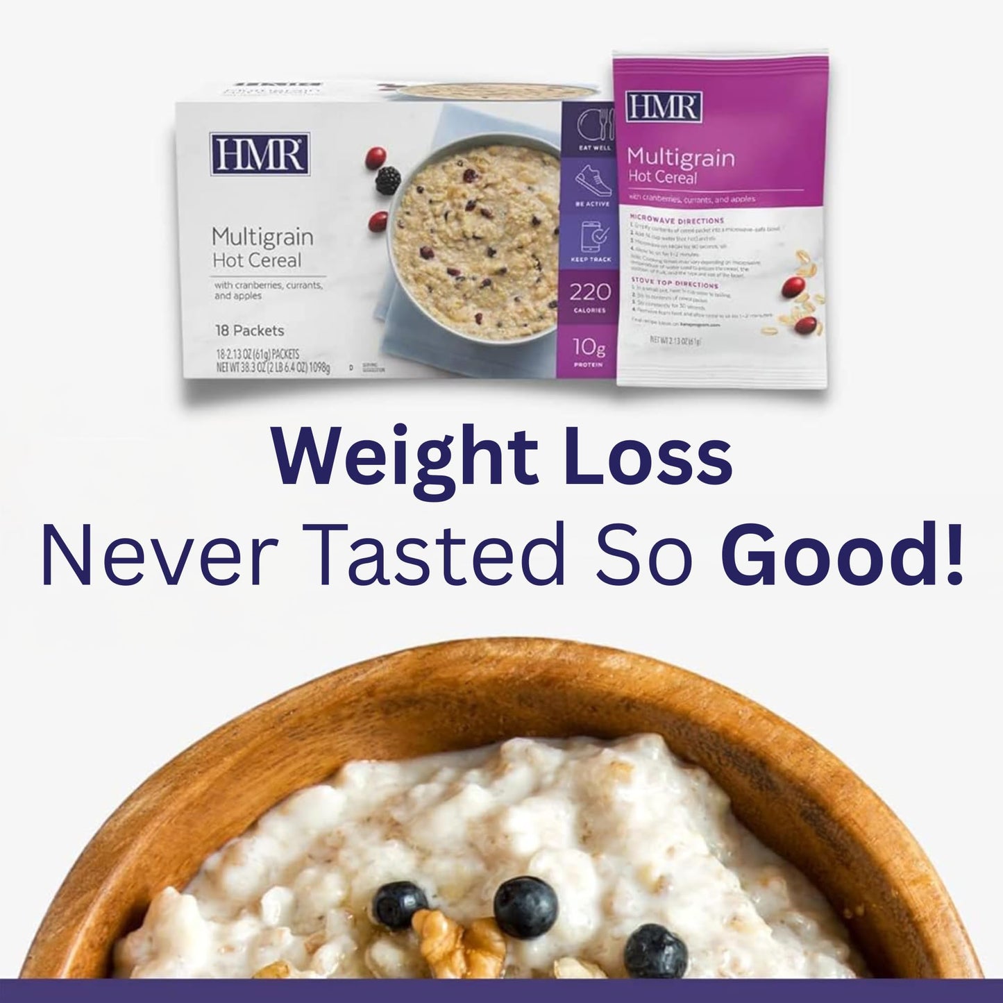 HMR Multigrain Hot Cereal - High Protein Oatmeal Alternative for Weight Loss | 10g Protein, 220 Calories | Low Calorie Breakfast