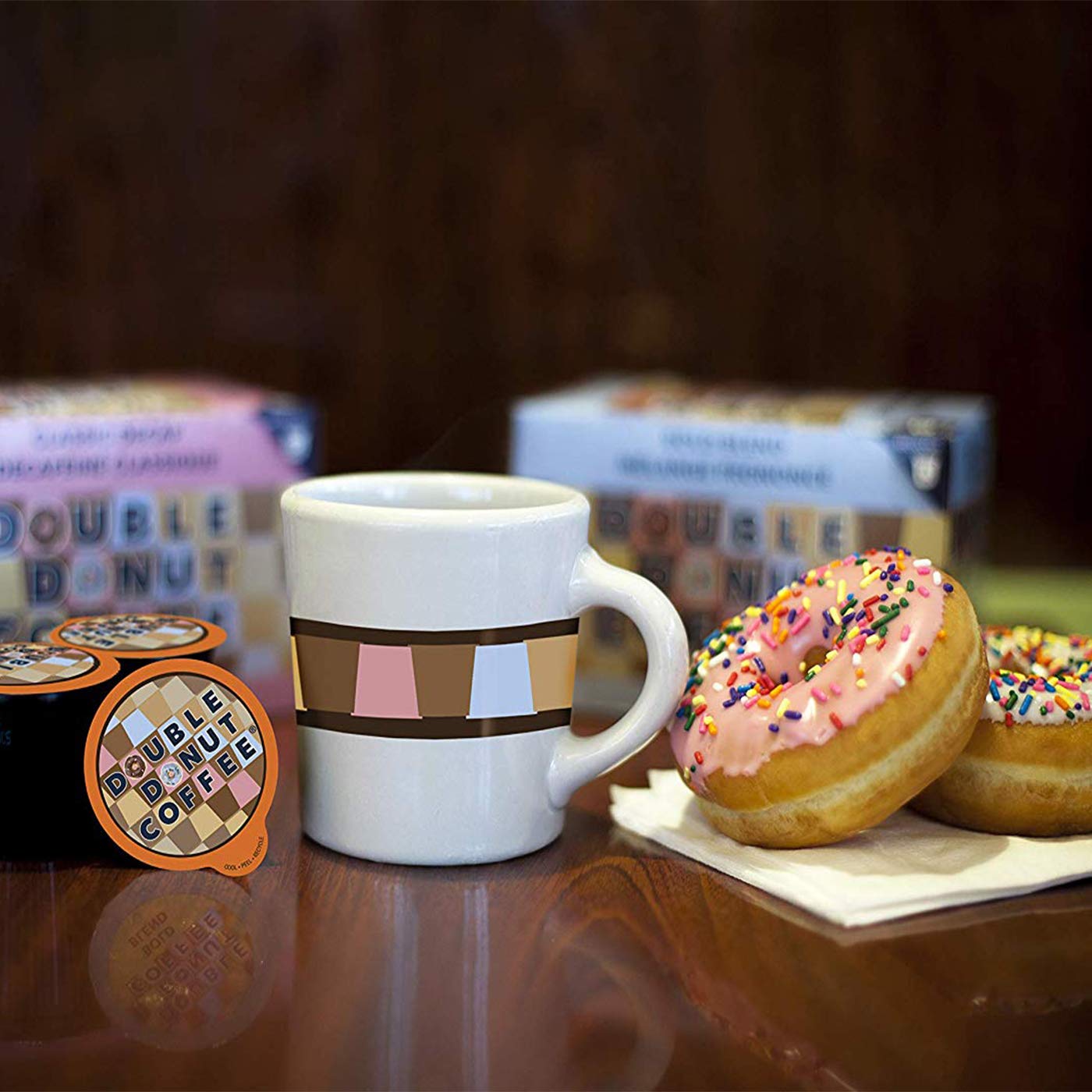 Double Donut Flavored Coffee Variety Pack, Flavored Coffee Pods, Including Hazelnut, Caramel, Chocolate Coffee & More, Single Se