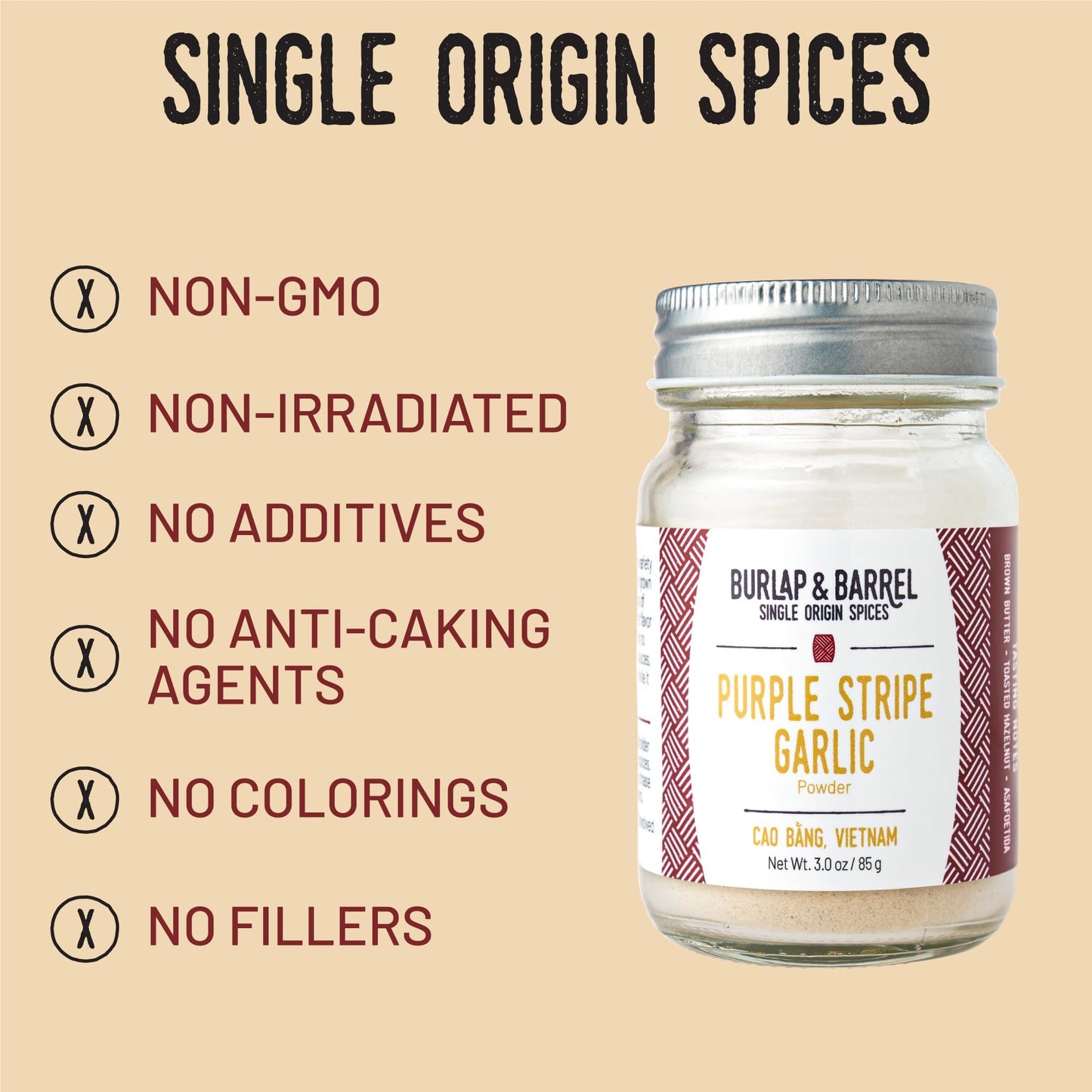 Burlap & Barrel Purple Stripe Garlic - 3oz Glass Jar - Savory Flavor for Sauces, Chicken, Pizza - Alternative to Fresh Garlic