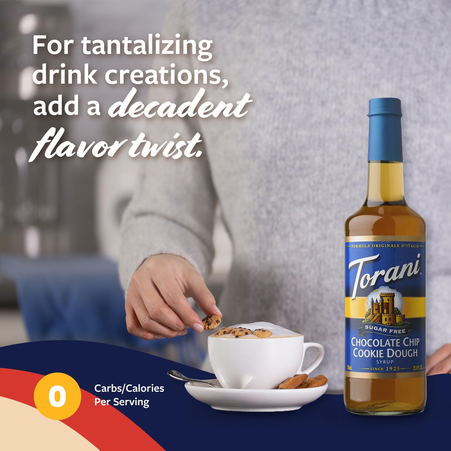 Torani Sugar Free Coffee Syrup, Chocolate Chip Cookie Dough Flavoring For Drinks, Zero Calorie, Glass Bottle With Pump Included,
