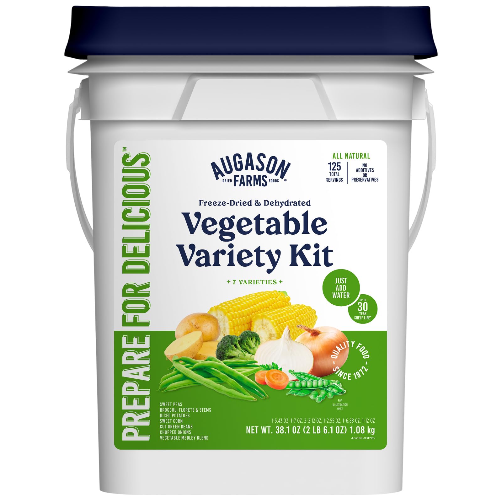 Augason Farms Vegetable Variety Kit Emergency Food Supply, 125 Servings, 30 Year Shelf Life - Dehydrated Vegetables Camping Esse
