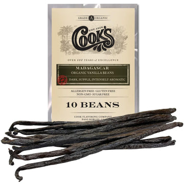 COOKS Organic Madagascar Vanilla Beans - Grade A Pods for Extract & Baking, 10 Count
