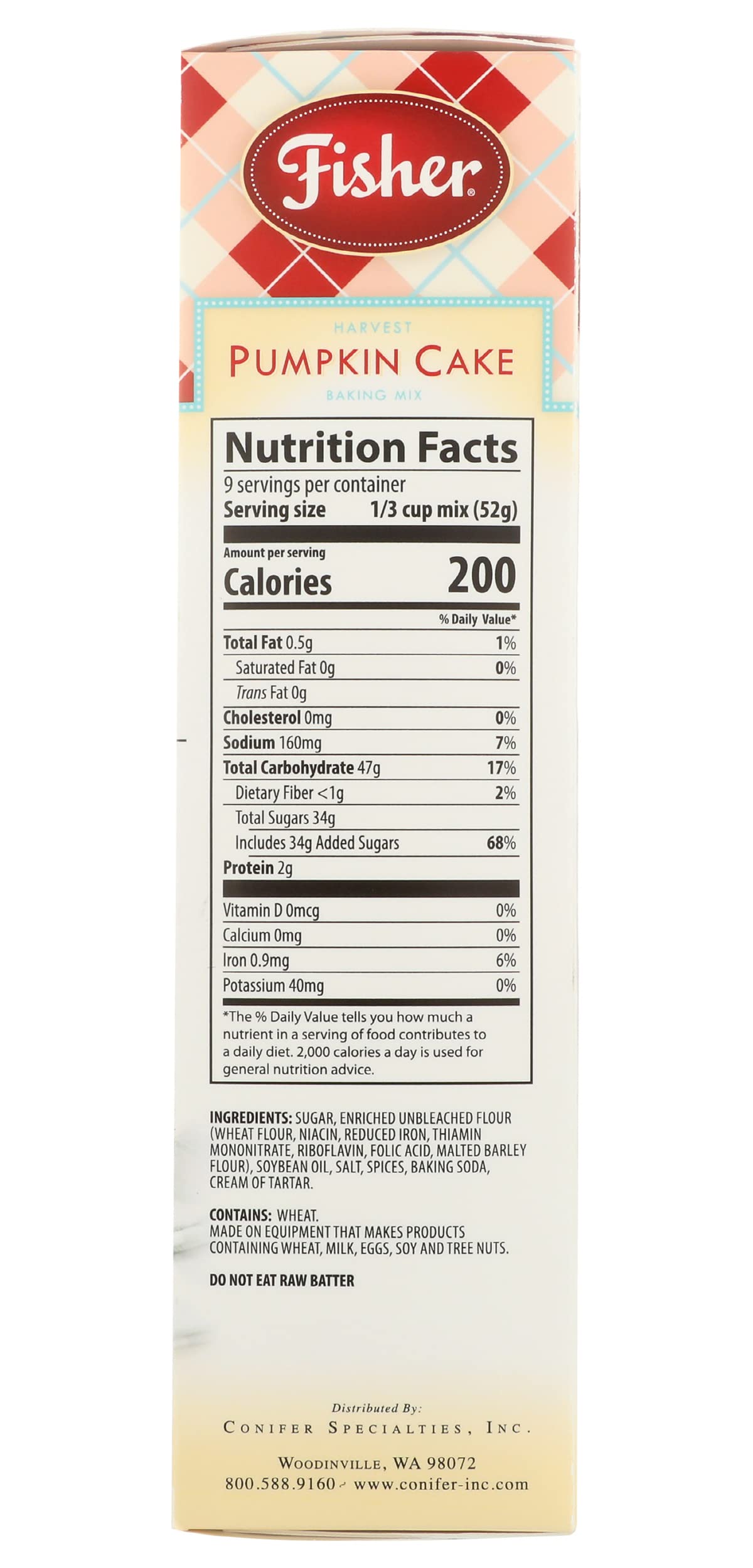 Fisher Harvest Pumpkin Cake Mix, 16.5 OZ, Perfect for Baking, Pack of 1