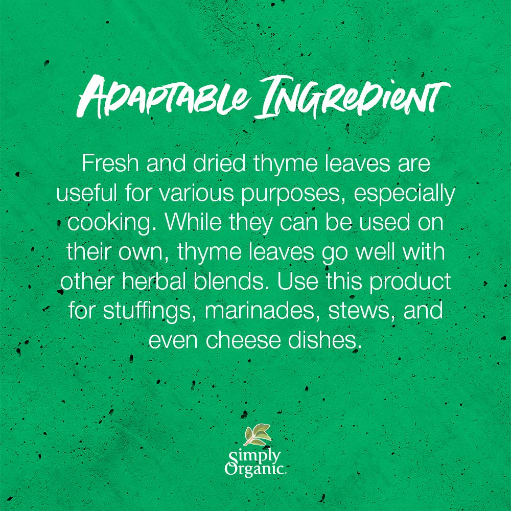 Simply Organic Whole Thyme Leaf, Certified Organic | 0.78 Oz | Pack Of 3 | Thymus Vulgaris L.