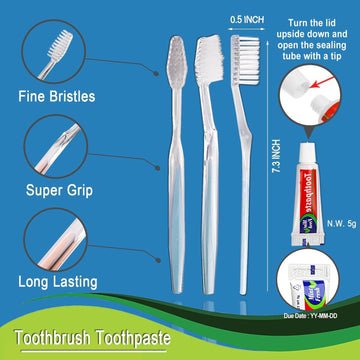 Hqslsund 60 Pack Disposable Toothbrushes With Toothpaste Individually Wrapped (2Colors)