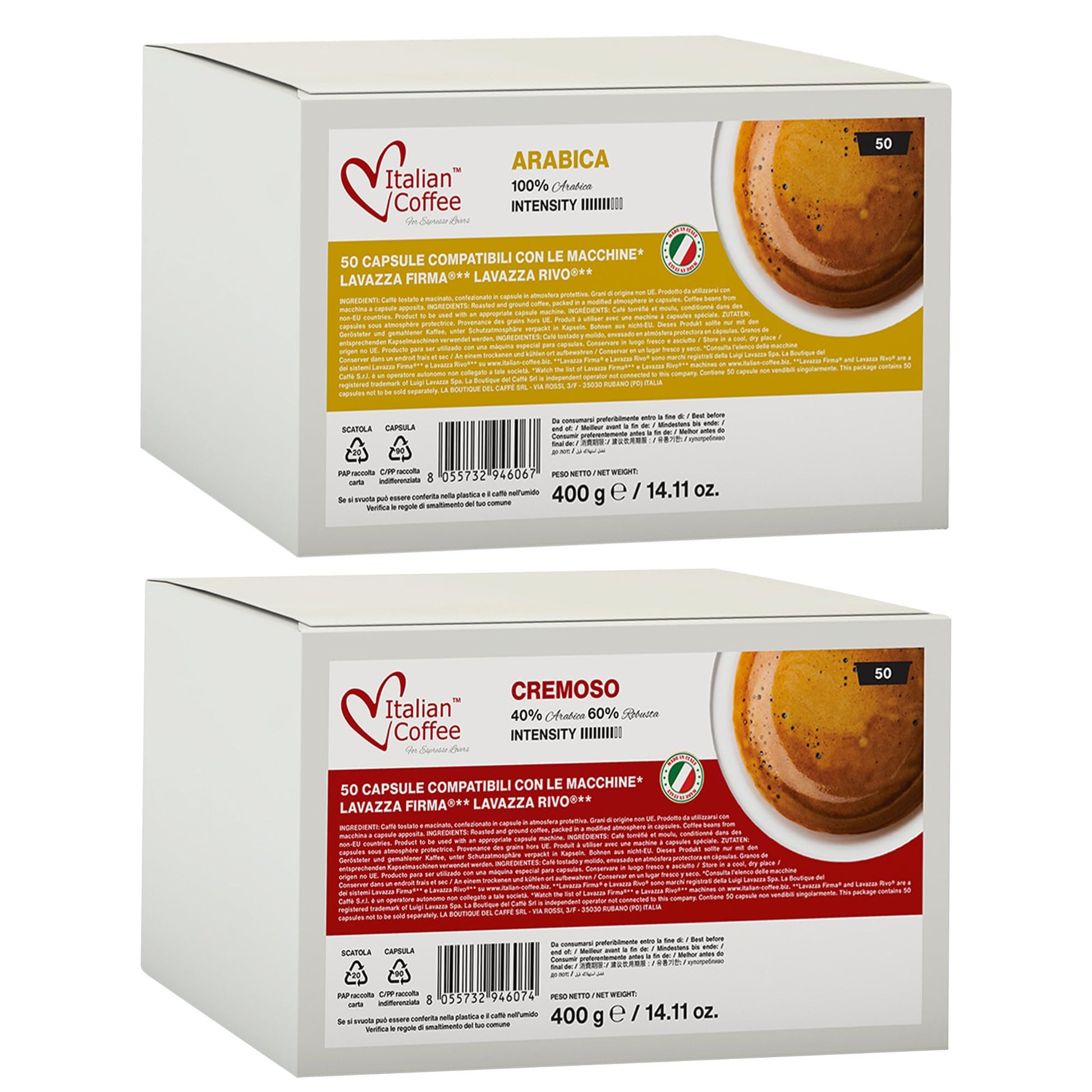 ITALIAN COFFEE FOR ESPRESSO LOVERS Espresso Coffee Capsules, Arabica/Cremoso, 50 Count, Compatible with RIVO® Machines