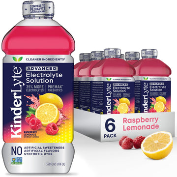 Kinderlyte Advanced Electrolyte Solution, 2X Faster Hydration Vs. Water Alone, No Artificial Sweeteners Or Flavors, No Synthetic Dyes, Raspberry Lemonade, For Kids And Mature-Themeds, 33.8 Fl Oz (Pack Of 6)