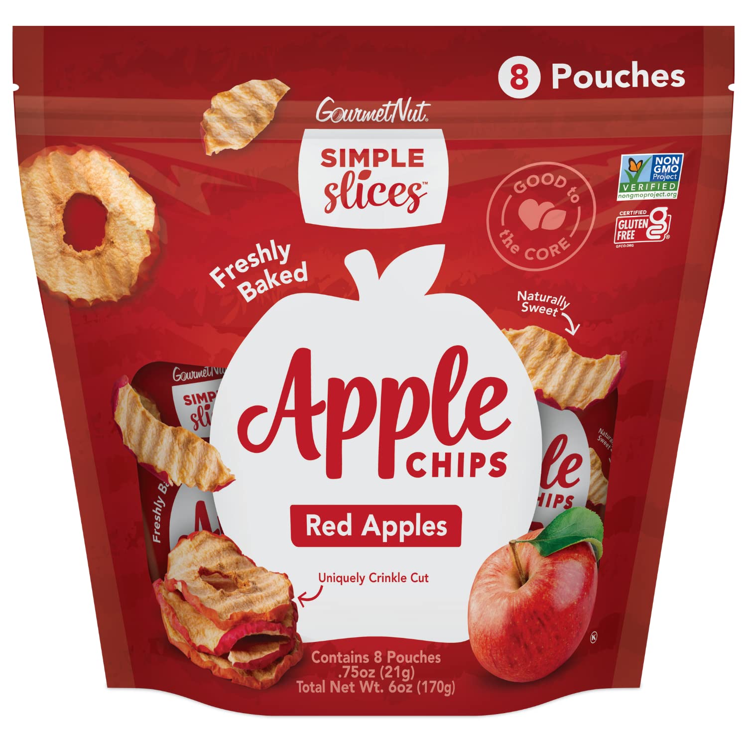 Simple Slices Gourmet Nut Baked Apple Chips, 0.75 Ounce (Pack of 8), Red Apple