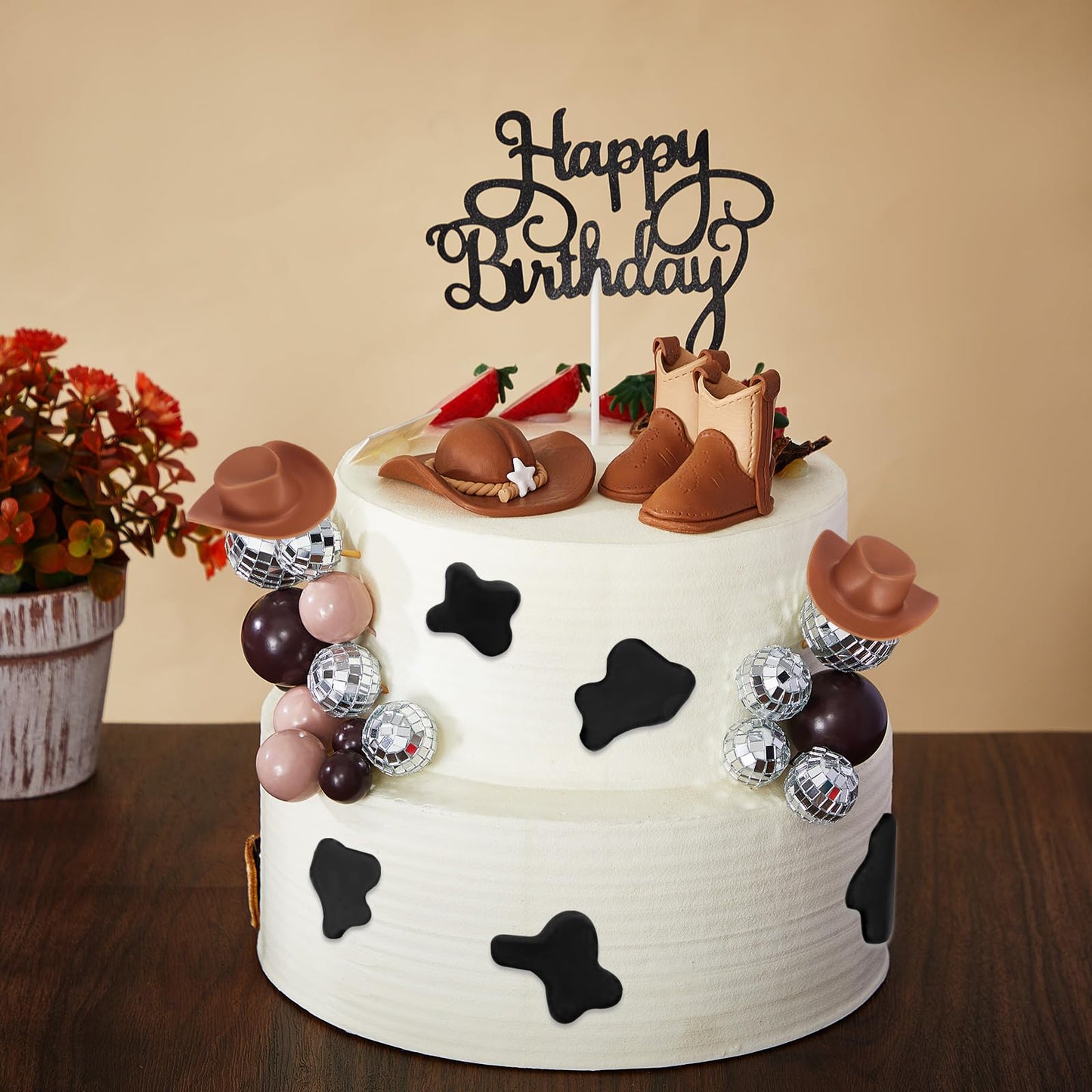 Roundfunny 26 Pcs Cowgirl Cake Decorations Cowgirl Cake Topper Disco Decorations Hat Topper Western Cowboy Birthday Baby Shower