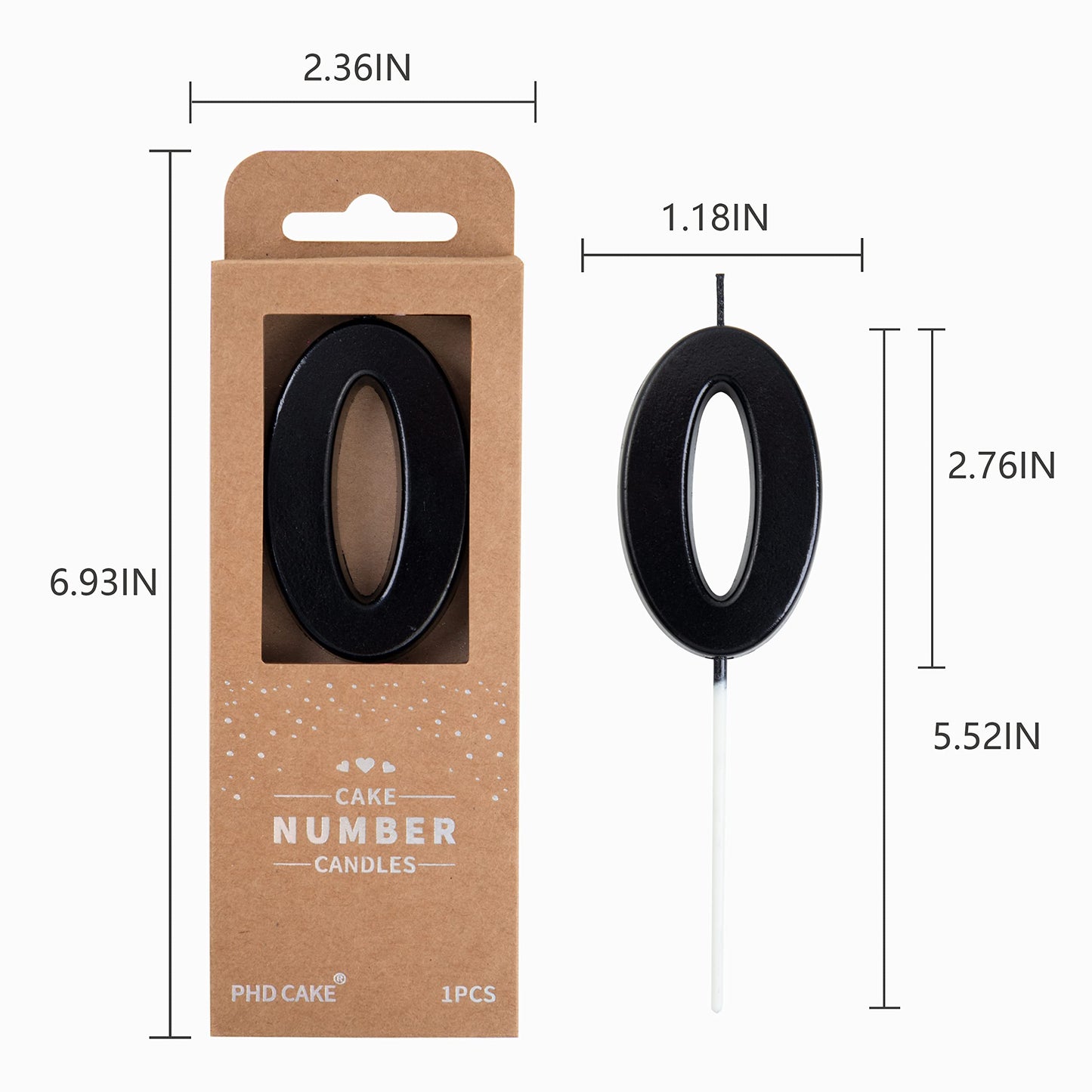 PHD CAKE Modern Black Birthday Candles, 0 Inch Number Cake Candles for Party Celebration