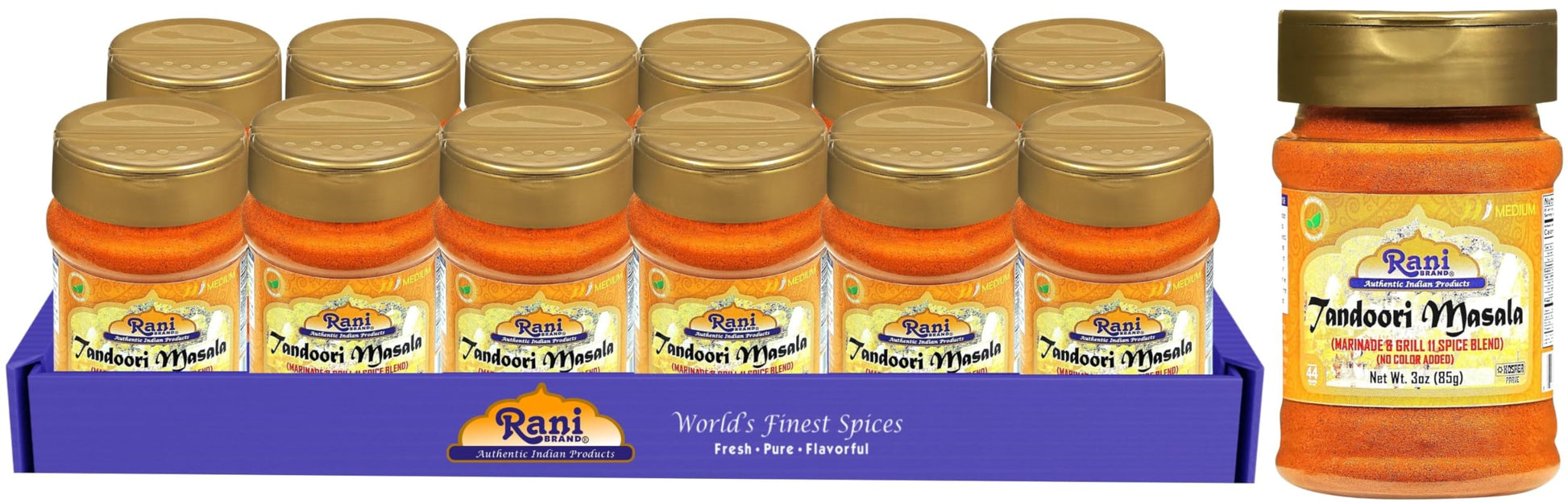 Rani Tandoori Masala (Natural, No Colors Added) Indian 11-Spice Blend 3oz (85g) PET Jar, Pack of 12 ~ Salt Free | Vegan | Gluten
